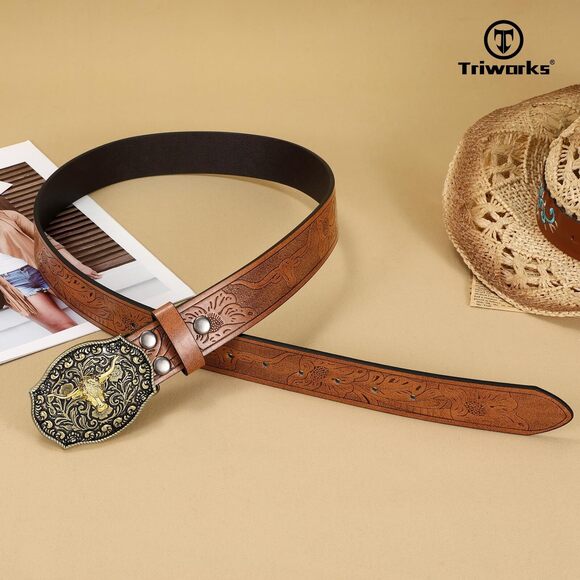 Western Pu Leather Belt For Men And Women Cowboy Cowgirl Belt Western Embossed⭐️ - Picture 8 of 8
